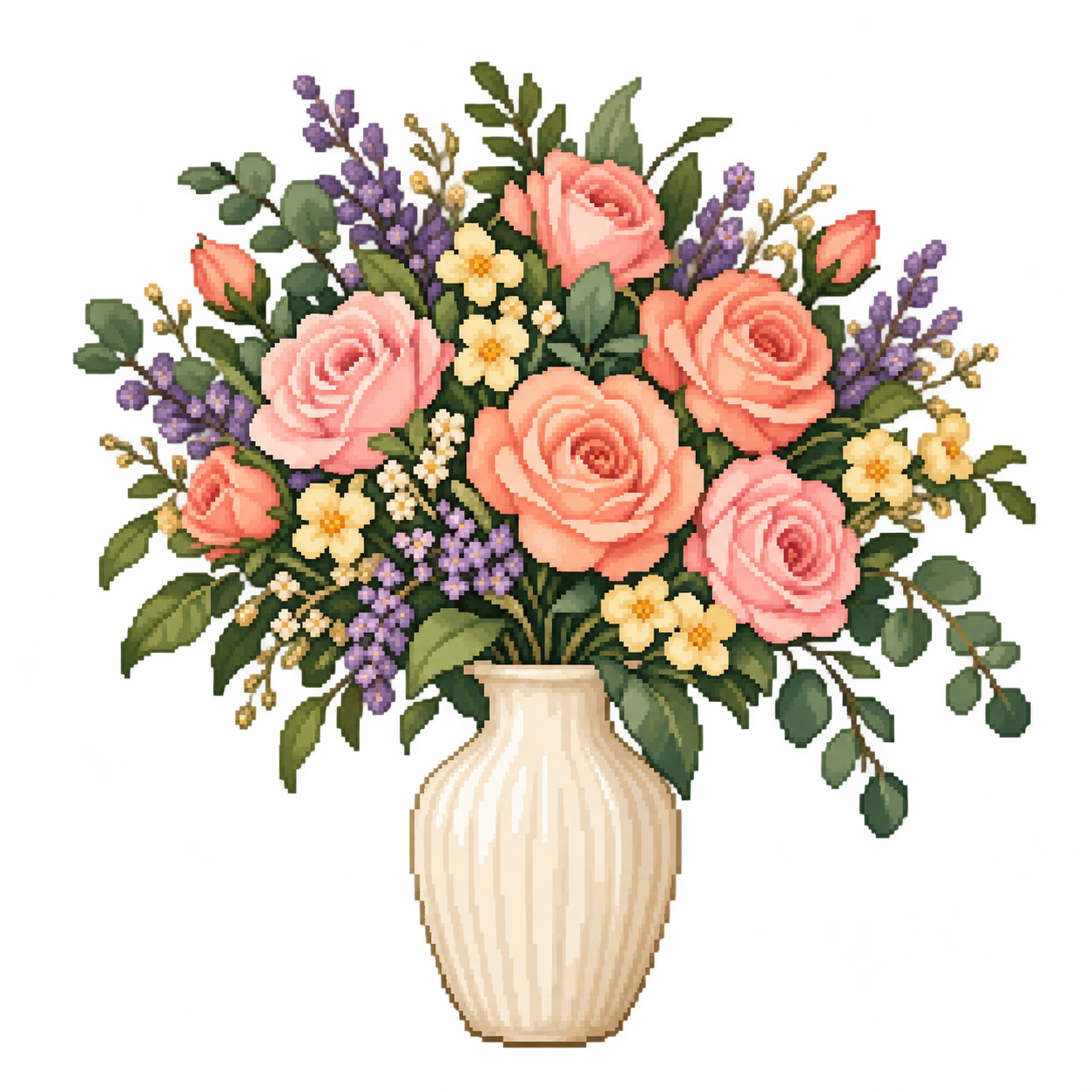 Decorative pixel flowers in a vase